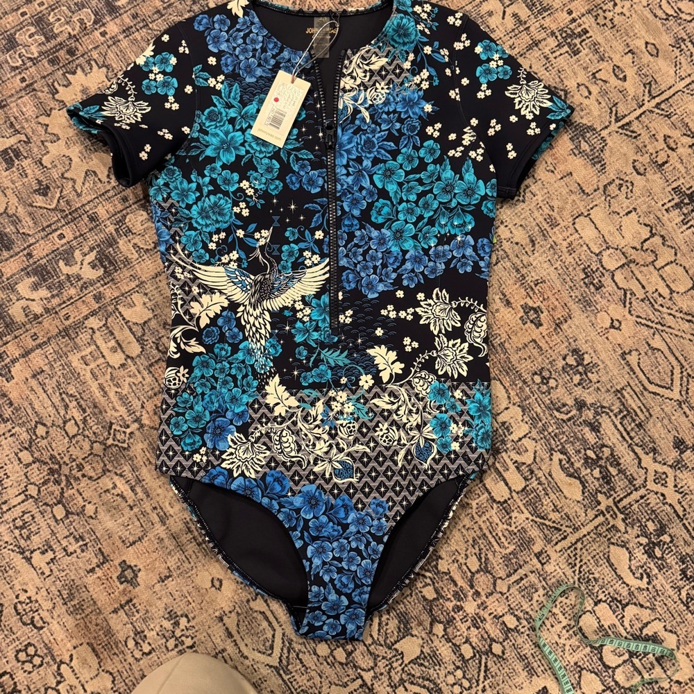 Johnny Was Surf Blue-Fly Neoprene Zip-Up One-Piece Swimsuit Sz - XL nwt - Picture 2 of 11
